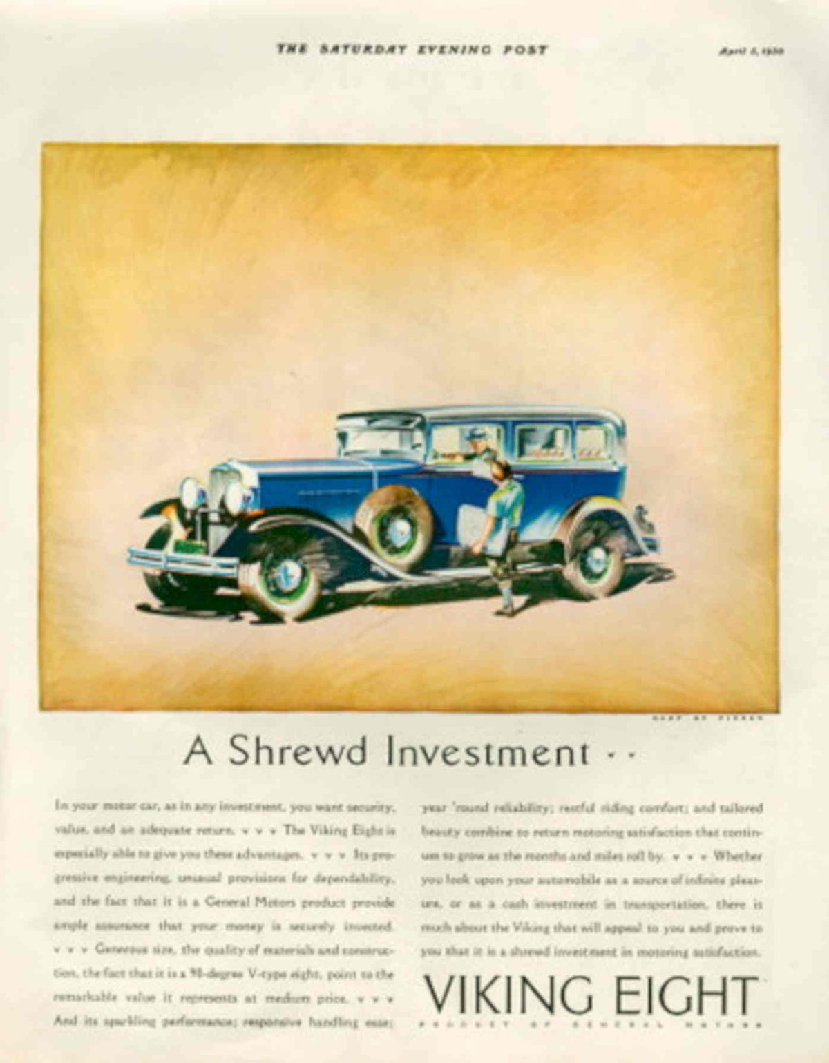 Viking Eight Auto 1 1930s Vintage Retro Advert Poster
