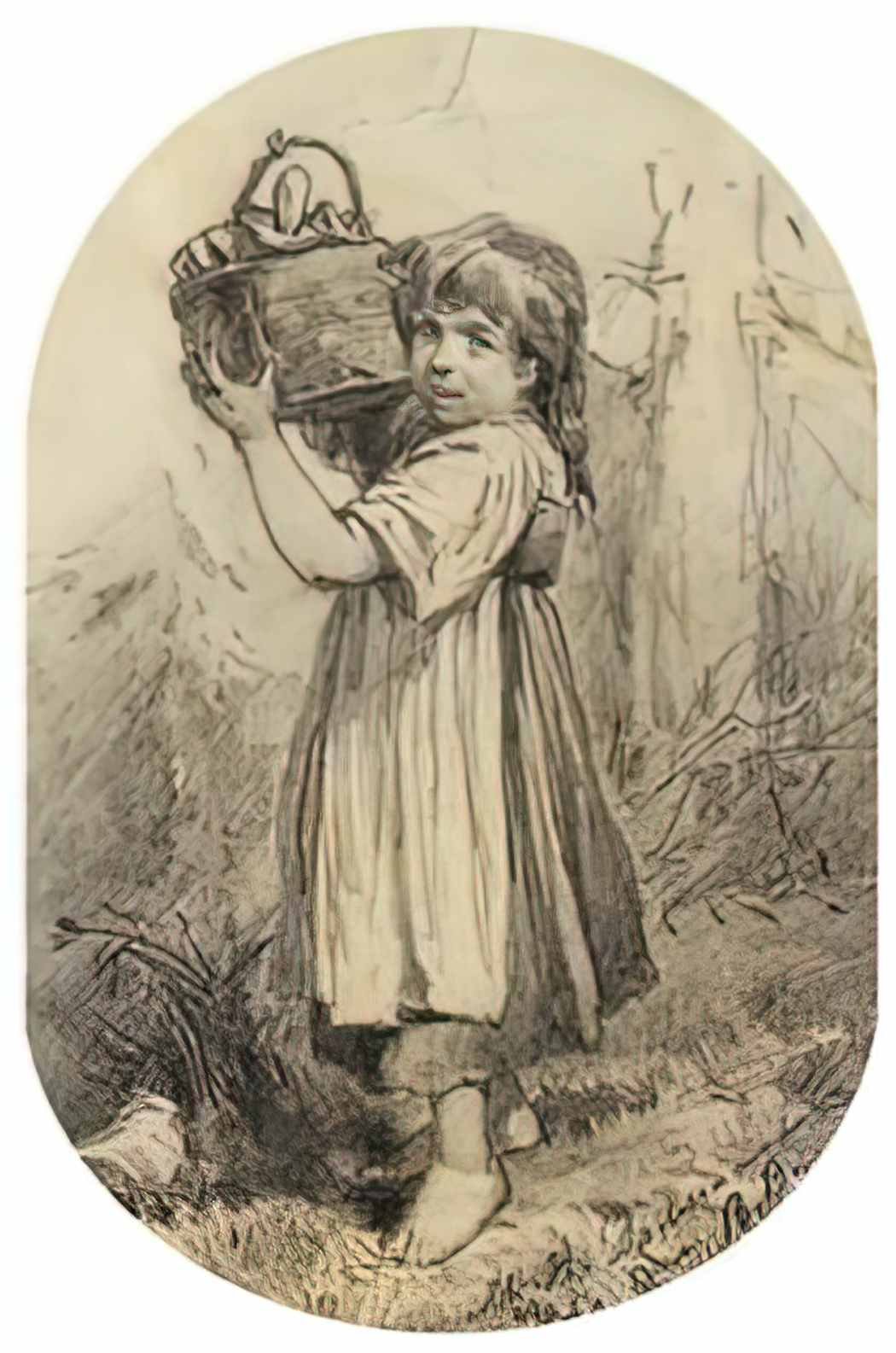 Viktor Vasnetsov girl with a bast basket 1870 Art A4 Photo Print