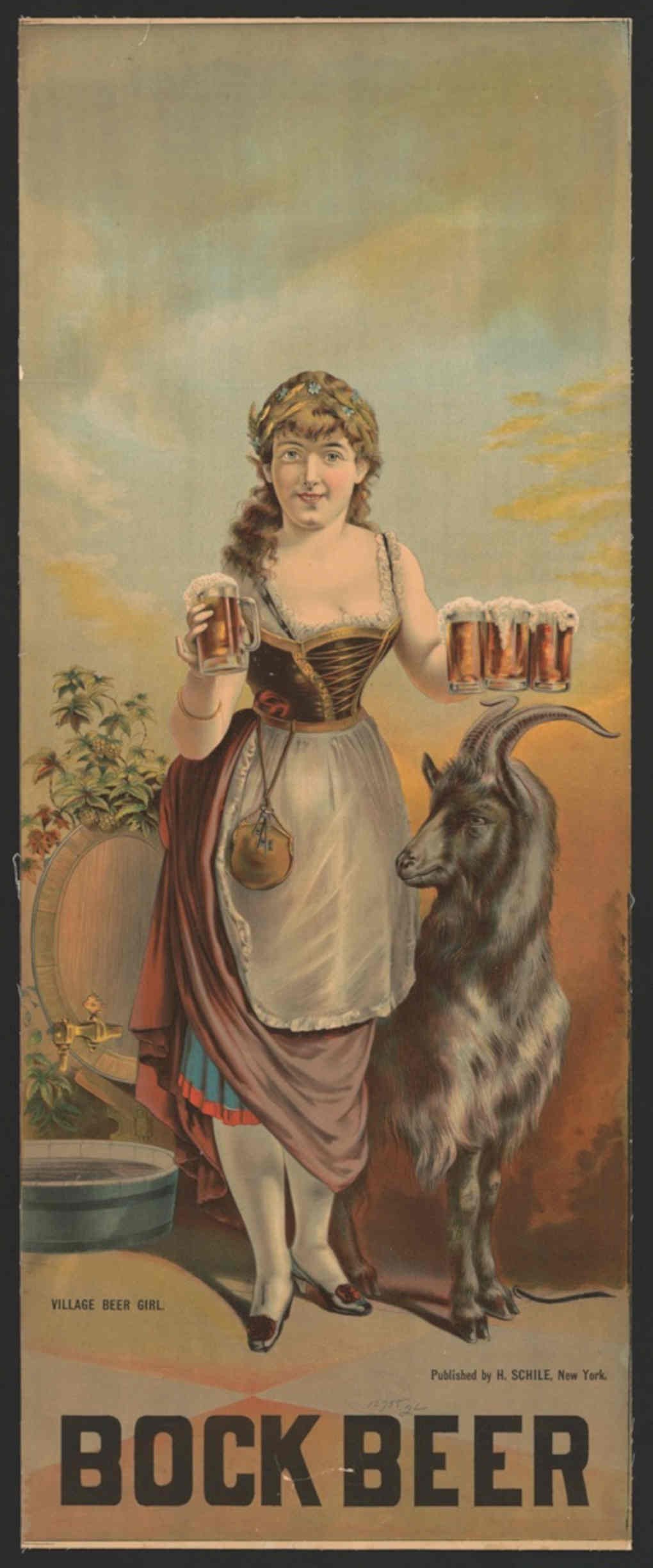 Village Beer Girl Vintage Retro Advert Poster