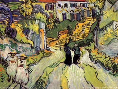 Village Street And Steps In Auvers With Figures 1890 A4 Photo Print