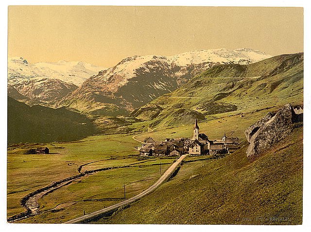 Village and Alps Bernese Oberland Vintage A4 Photo Print