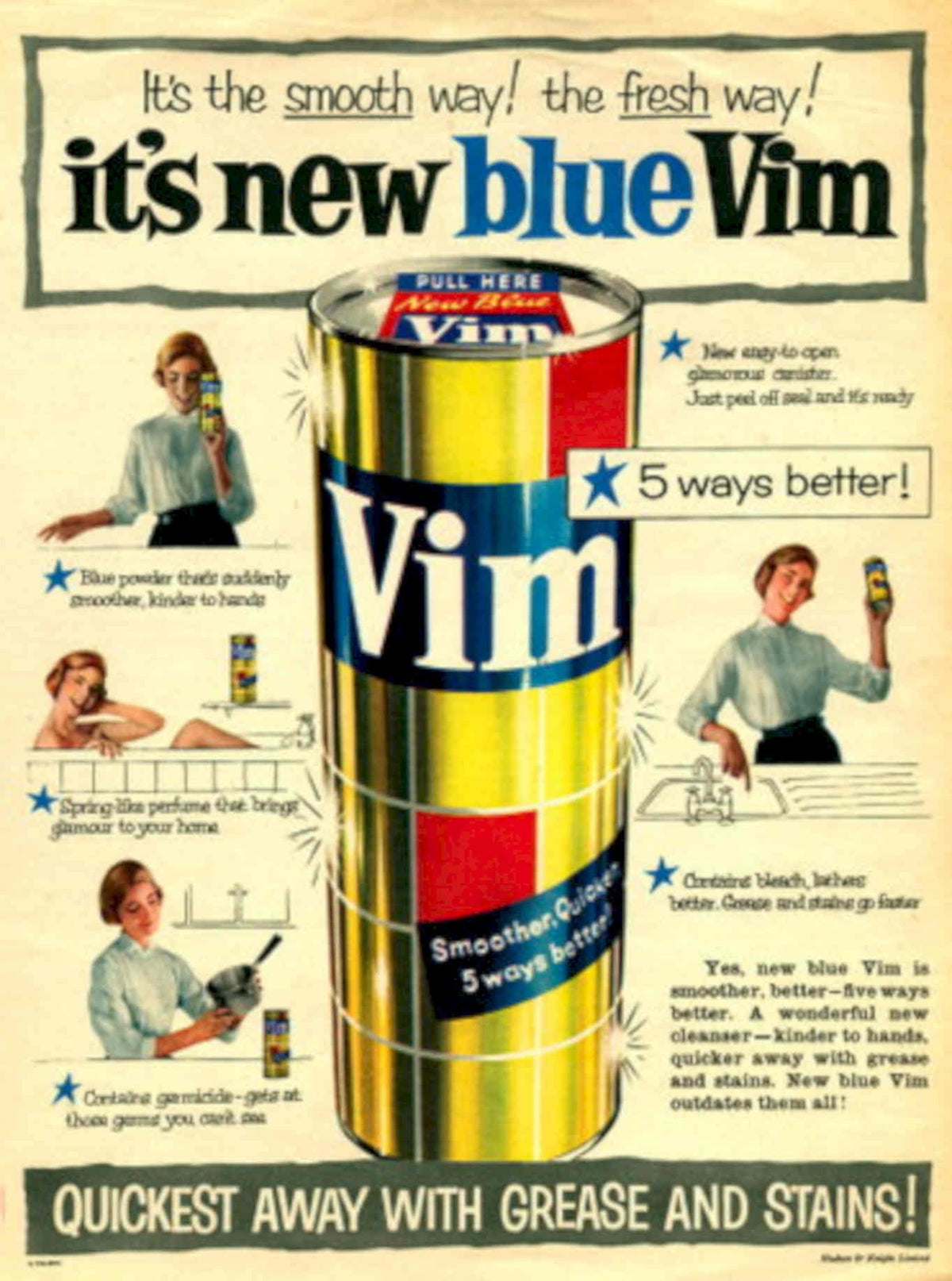 Vim Laundry Can 1950s Vintage Retro Advert Poster