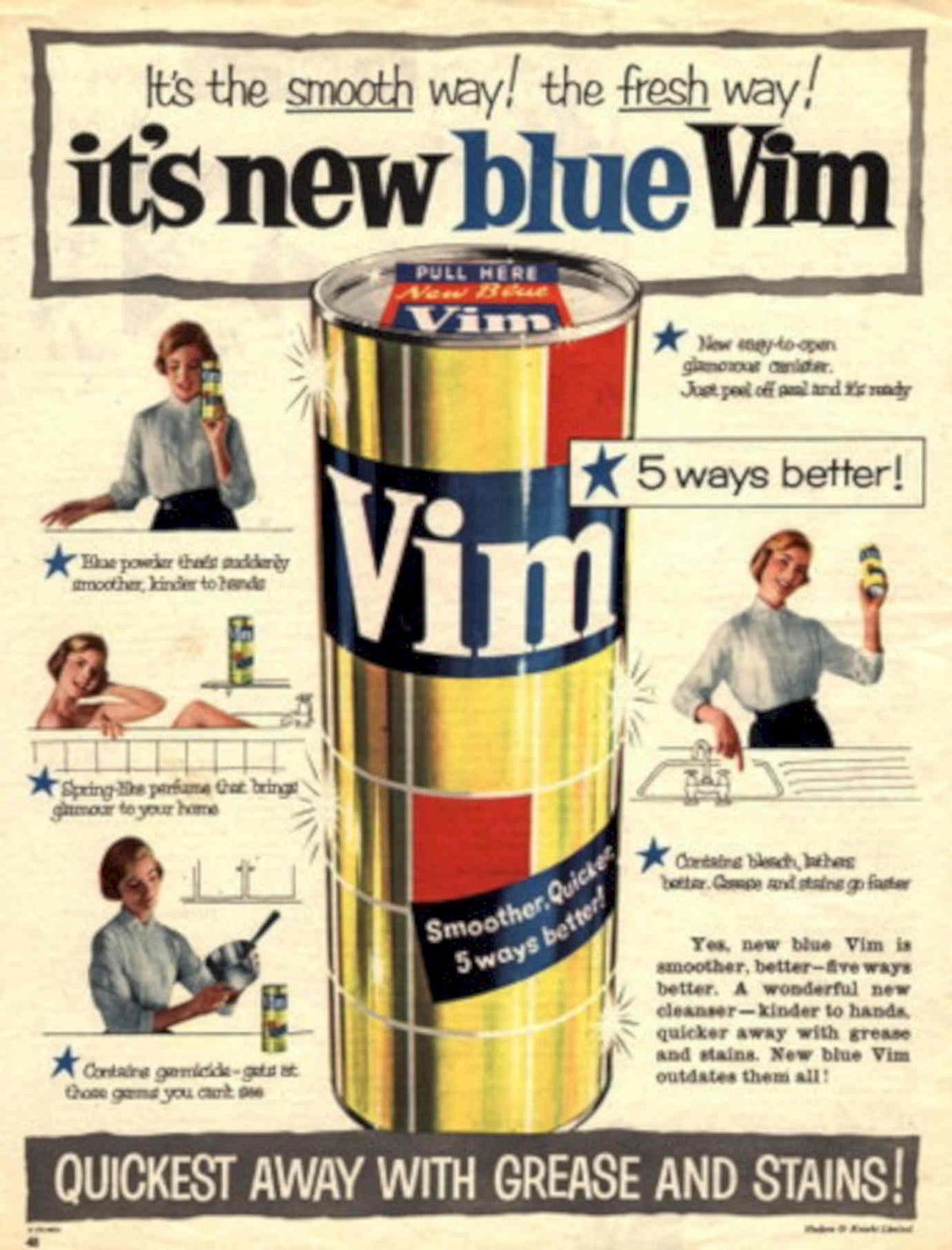 Vim Laundry Detergent 1950s Vintage Retro Advert Poster