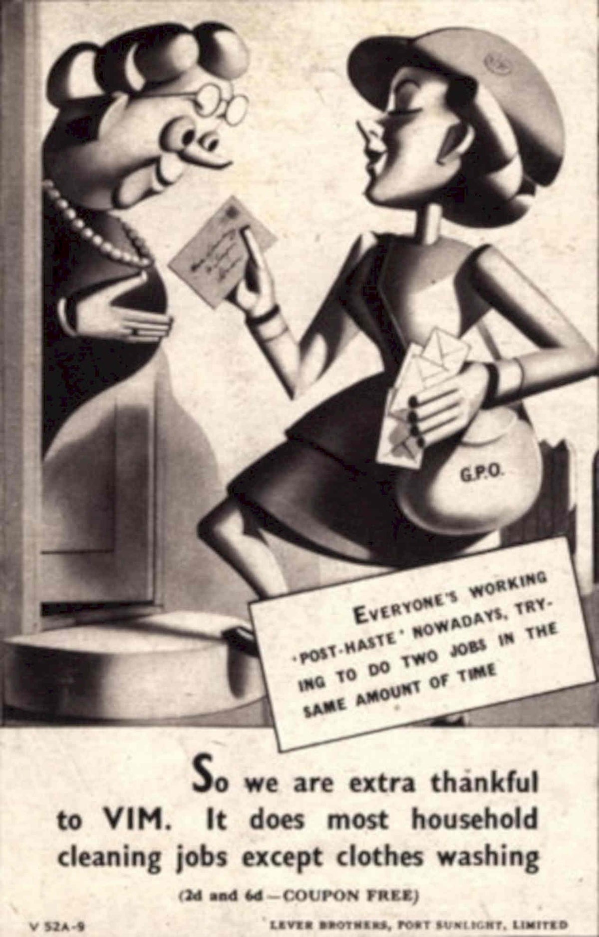 Vim Postal Women 1940s Vintage Retro Advert Poster