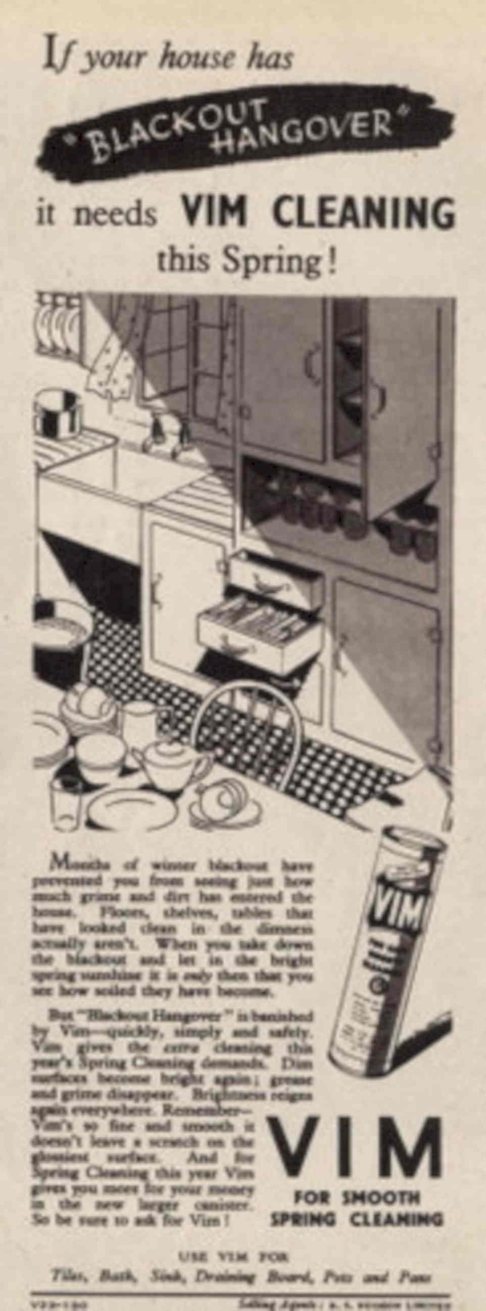 Vim Spring Cleaning 1940s Vintage Retro Advert Poster