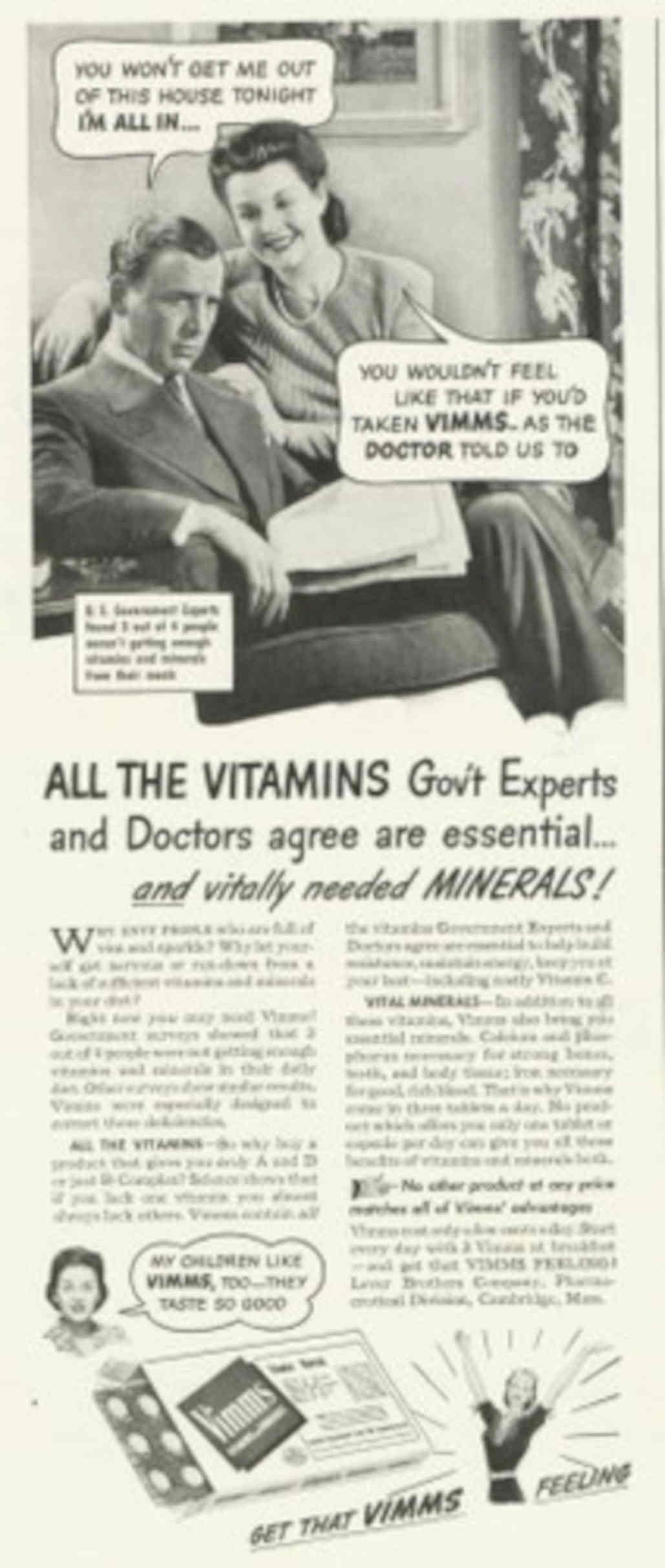 Vimms Vitamins Couple 1950s Vintage Retro Advert Poster