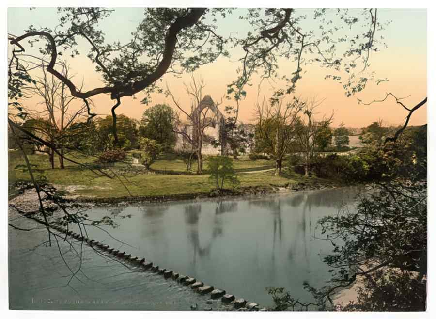 Vintage Abbey Stepping Stones I Bolton Abbey England A4 Photo Print