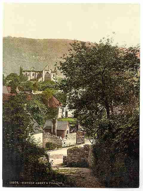 Vintage Abbey and village Tintern A4 Photo Print
