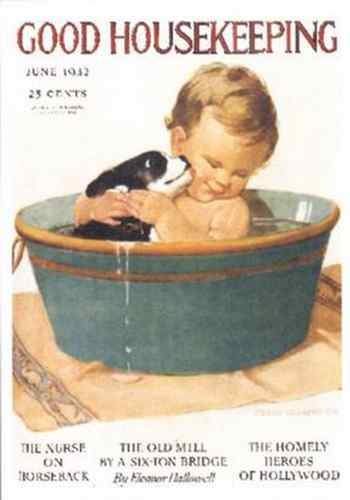Vintage Advert Good Housekeeping Bathtime with the Puppy A4 Photo Print