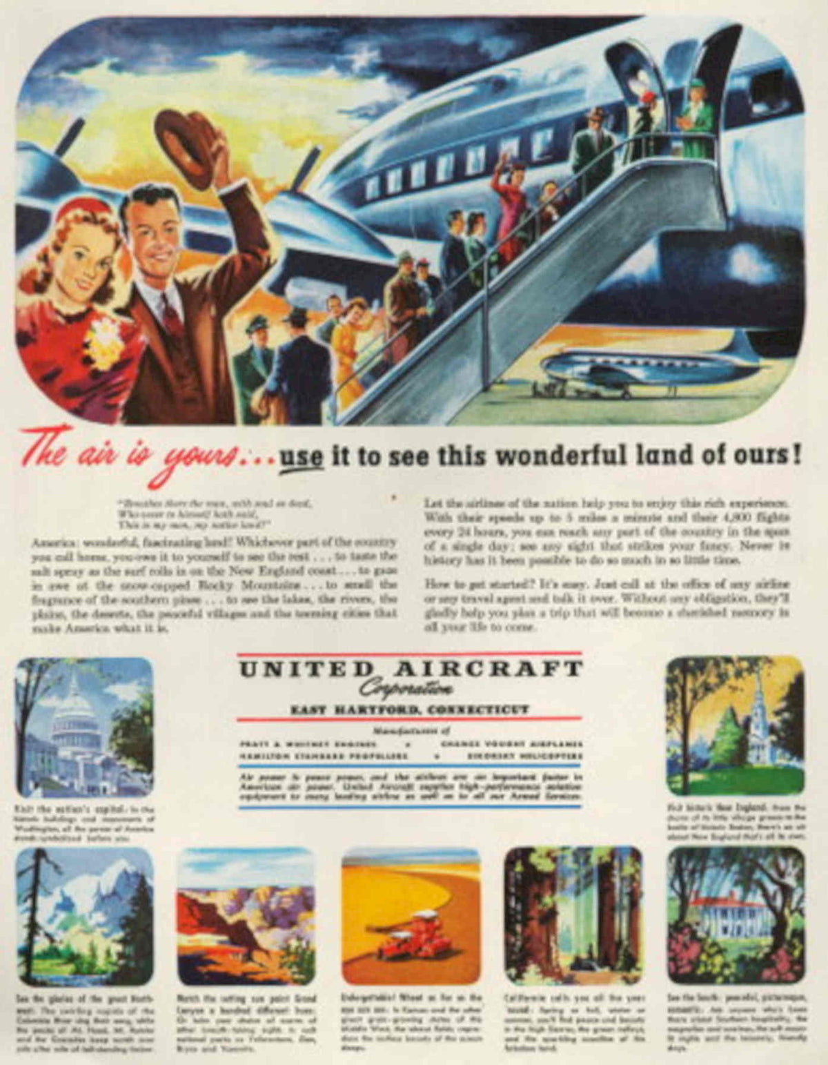 Vintage Aircraft Travel 1950s Vintage Retro Advert Poster
