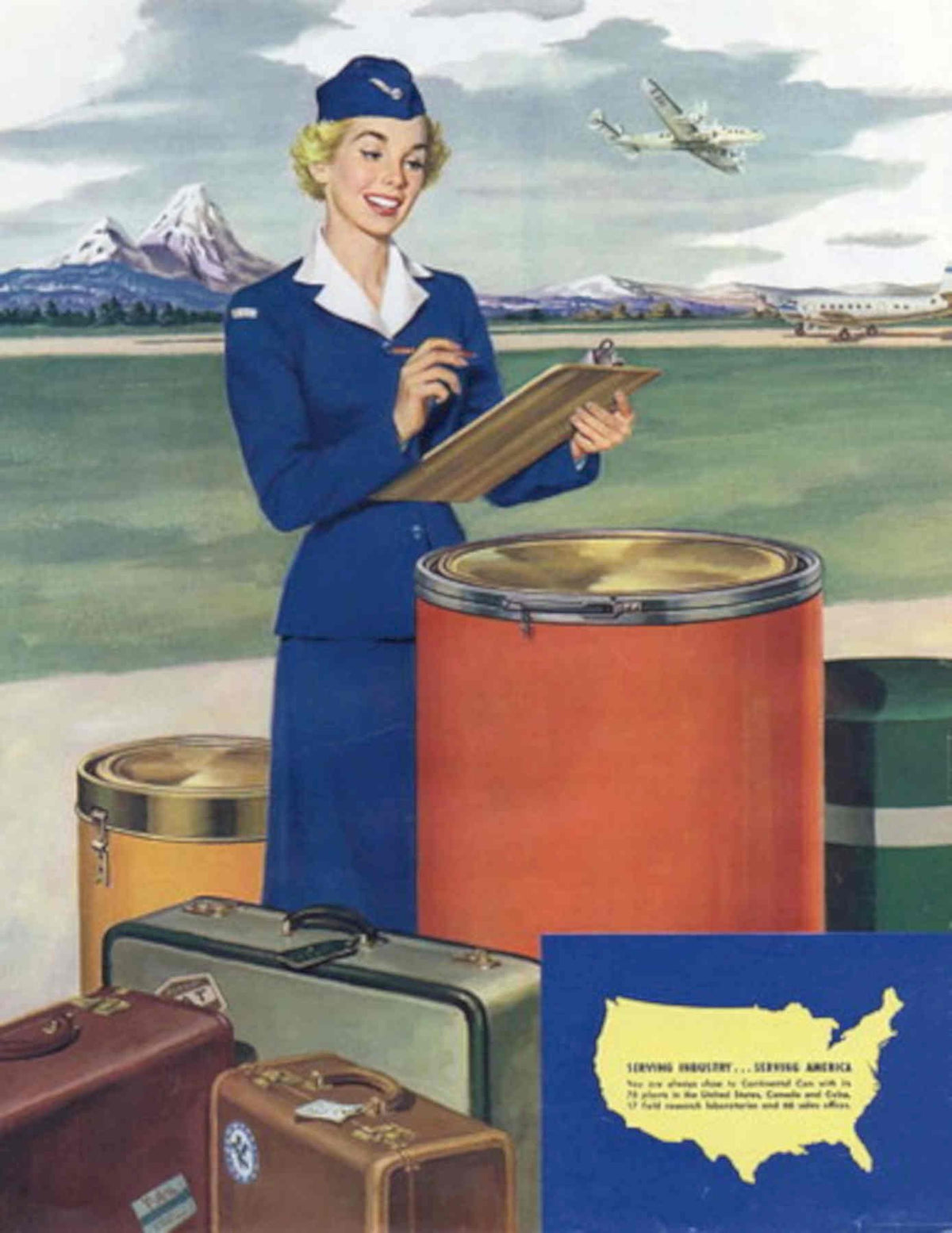 Vintage Airline Suitcases 1950s Vintage Retro Advert Poster