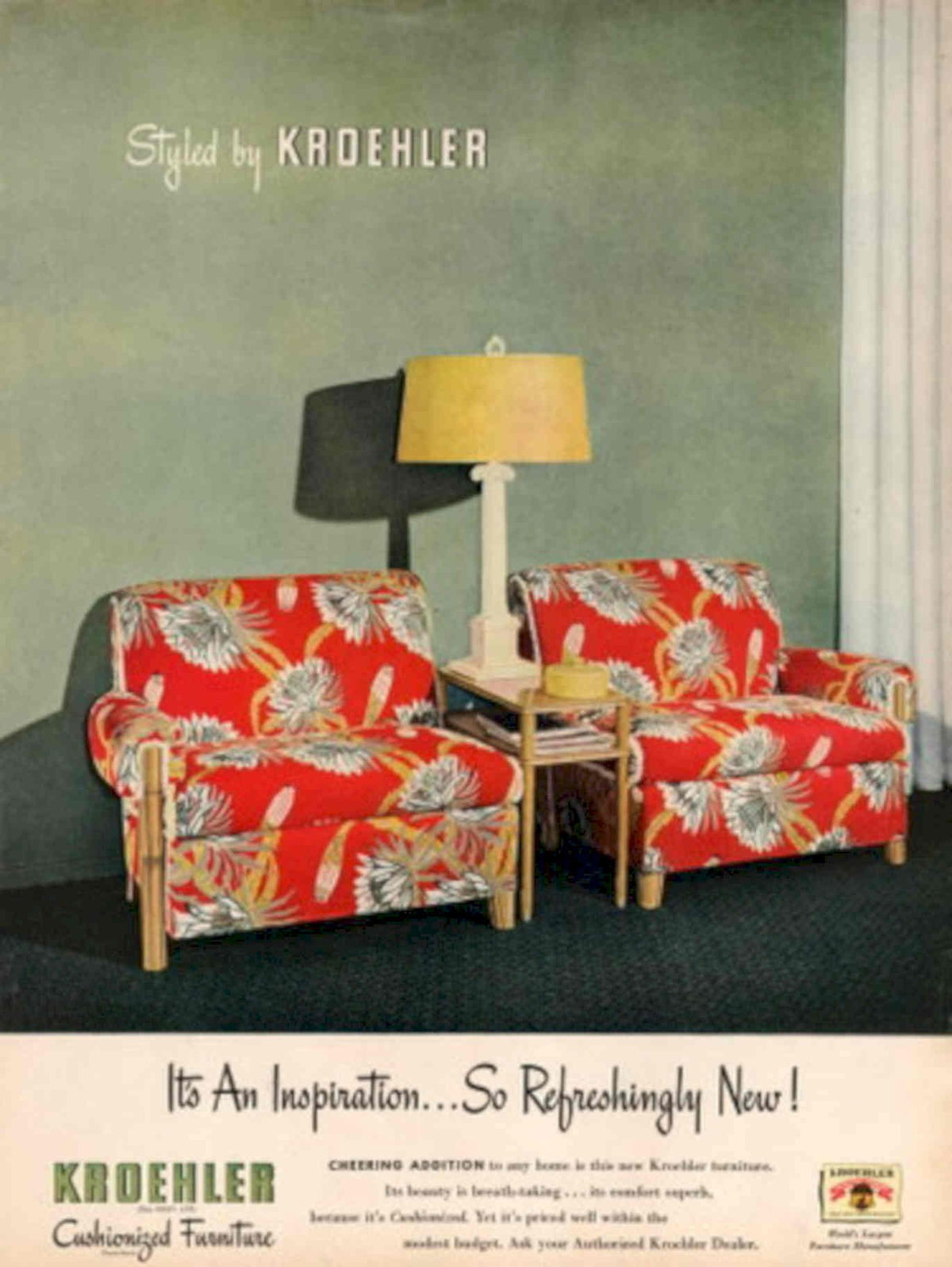 Vintage Armchairs Kroehler 1950s Vintage Retro Advert Poster