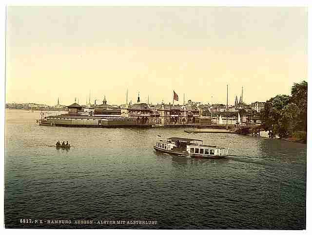 Vintage Aussen Alster and Pleasure Gardens Hamburg A4 Photo Print