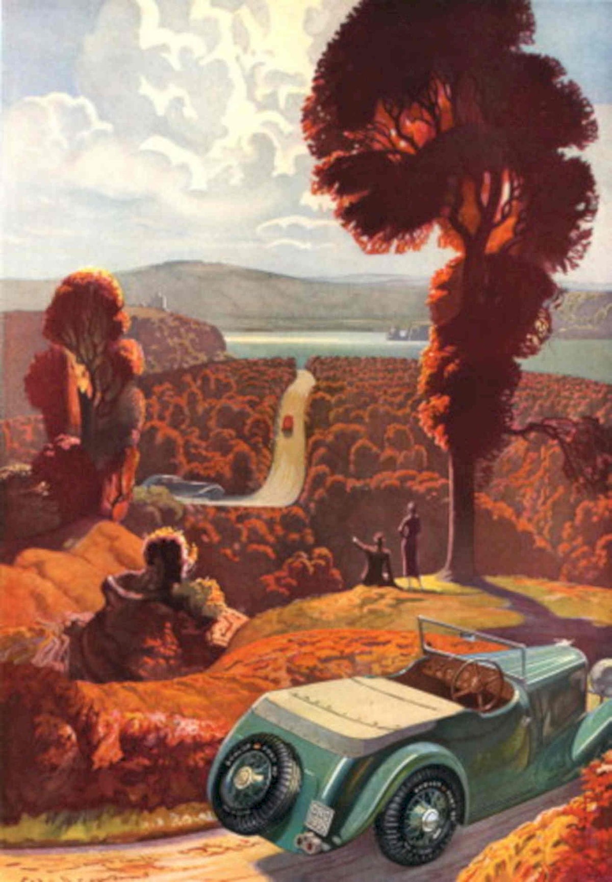 Vintage Automobile Landscape 1930s Vintage Retro Advert Poster