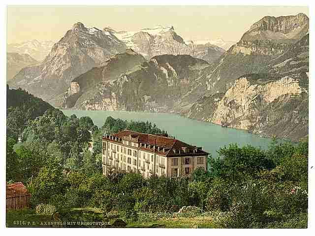 Vintage Axenfels general view Lake Lucerne A4 Photo Print