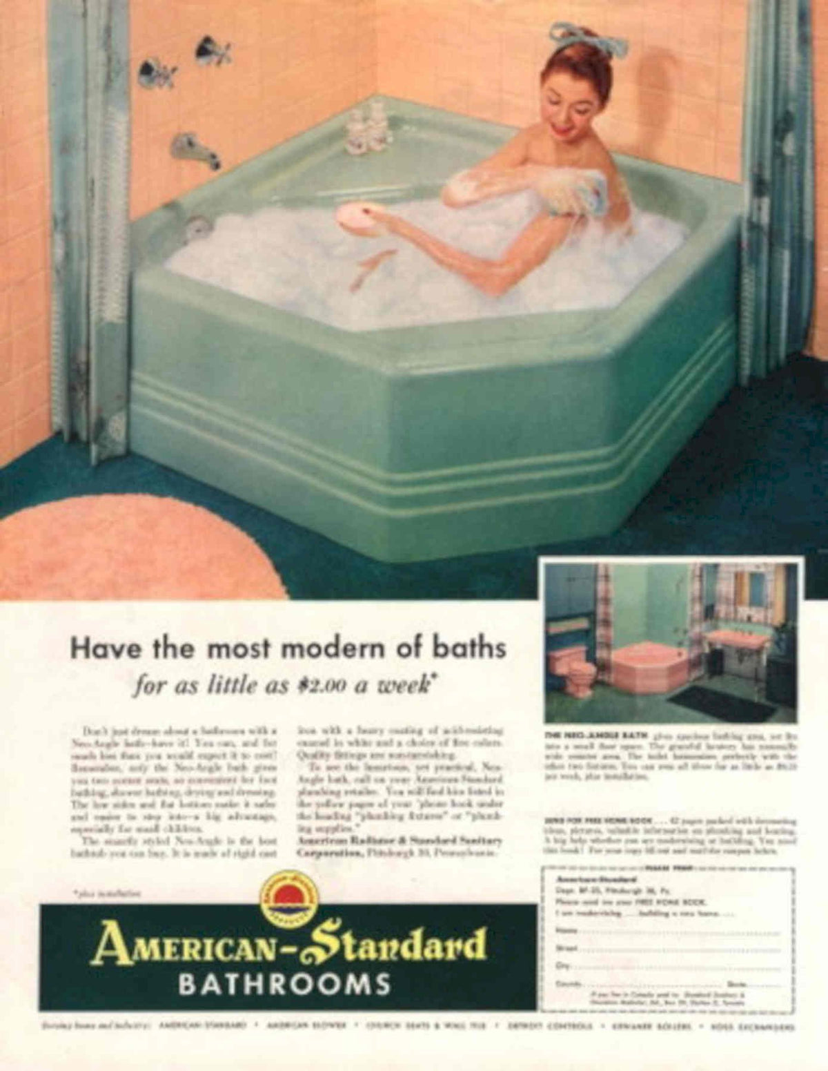Vintage Bathtub Inset 1950s Vintage Retro Advert Poster