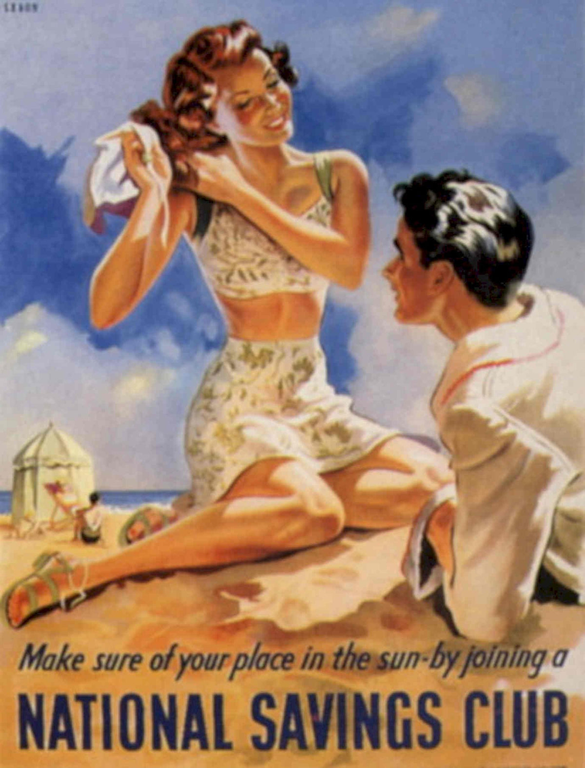 Vintage Beach Savings 1940s Vintage Retro Advert Poster