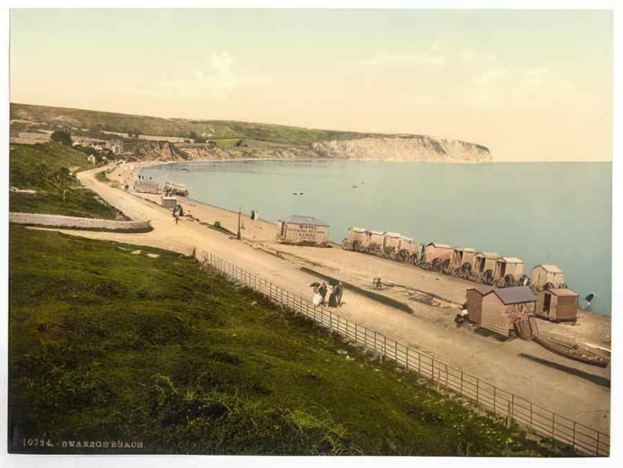 Vintage Beach Swanage England A4 Photo Print