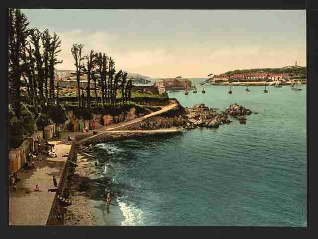 Vintage Beach and Ile de Tristan Douarnenez A4 Photo Print