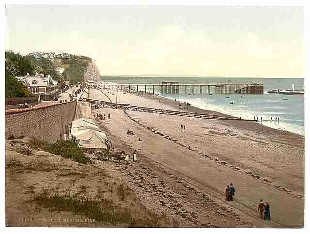 Vintage Beach and pier Penarth A4 Photo Print