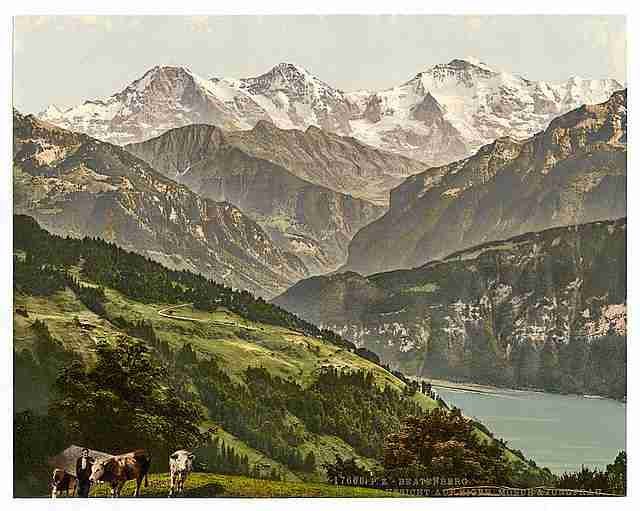 Vintage Beatenburg I Monch and Eiger Bernese Oberland A4 Photo Print