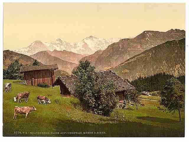Vintage Beatenburg II Monch and Eiger Bernese Oberland A4 Photo Print