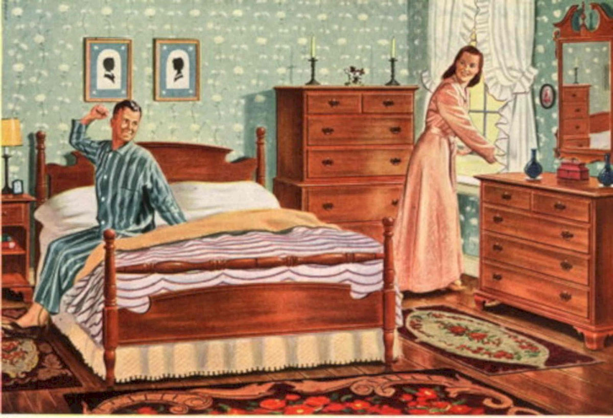 Vintage Bedroom Scene 1940s Vintage Retro Advert Poster