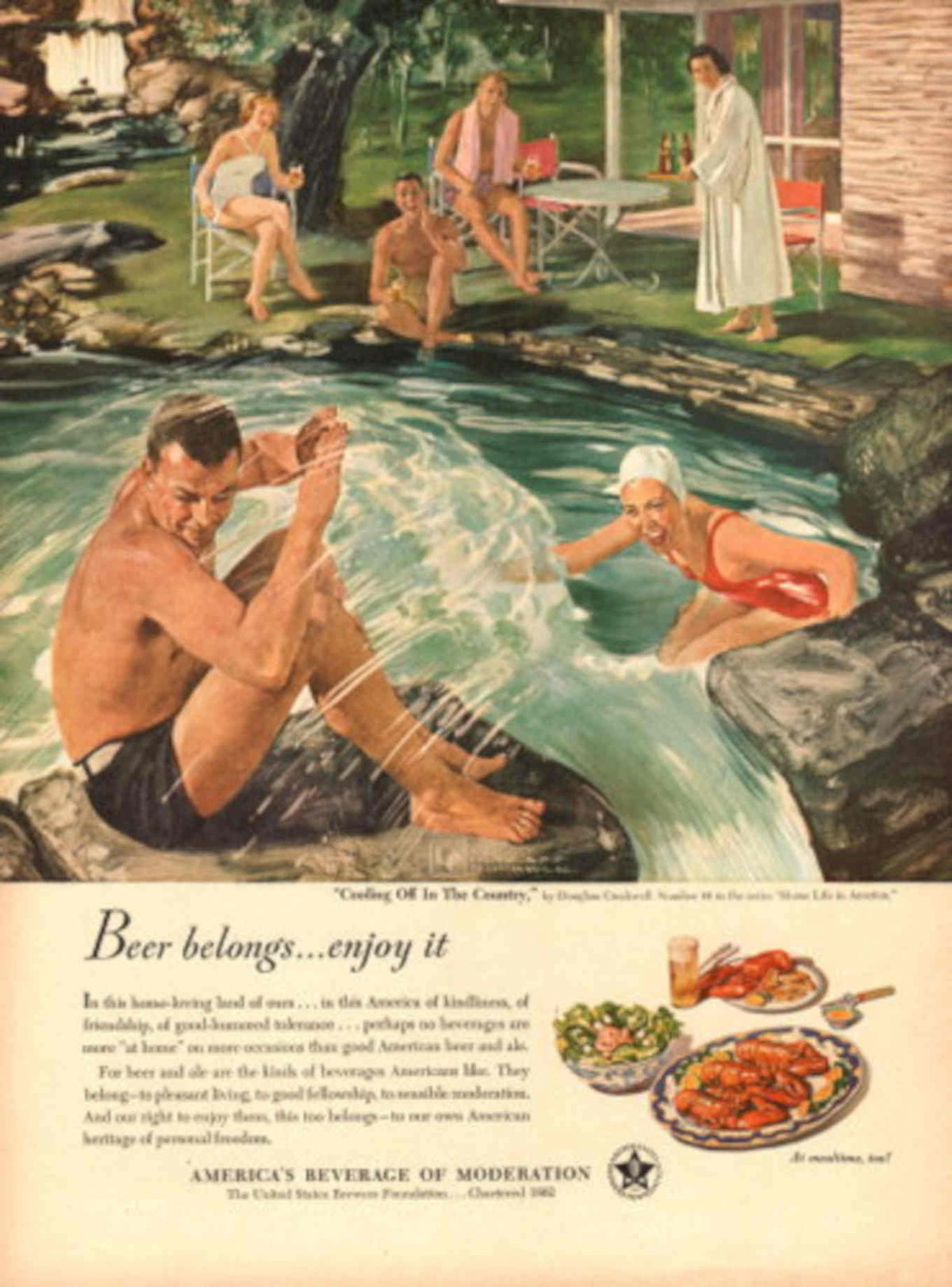 Vintage Beer Swim 1950s Vintage Retro Advert Poster