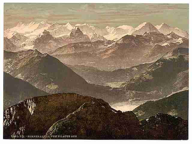 Vintage Bernese Alps from Pilatus Bernese Oberland A4 Photo Print
