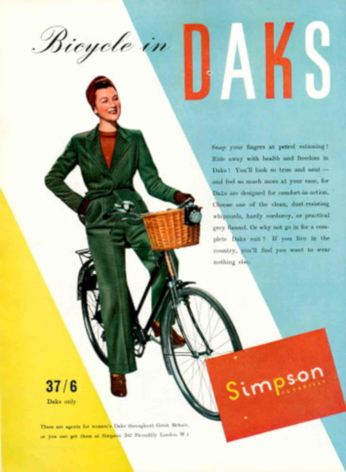 Vintage Bicycle Daks 1940s Vintage Retro Advert Poster