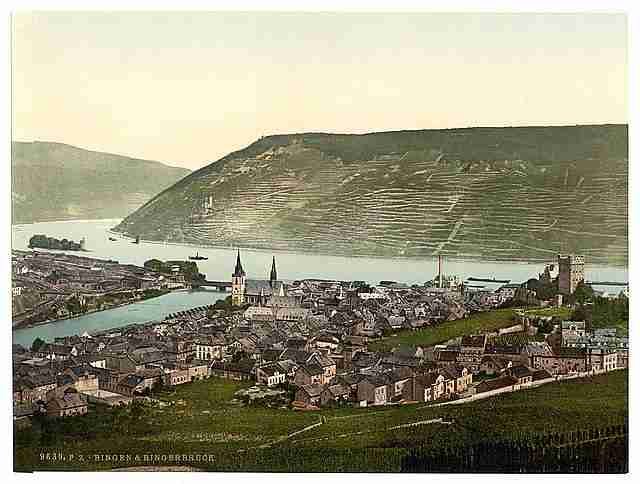 Vintage Bingen and the bridge the Rhine A4 Photo Print