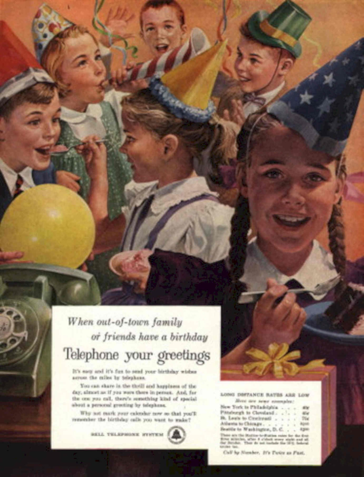 Vintage Birthday Phone 1940s Vintage Retro Advert Poster