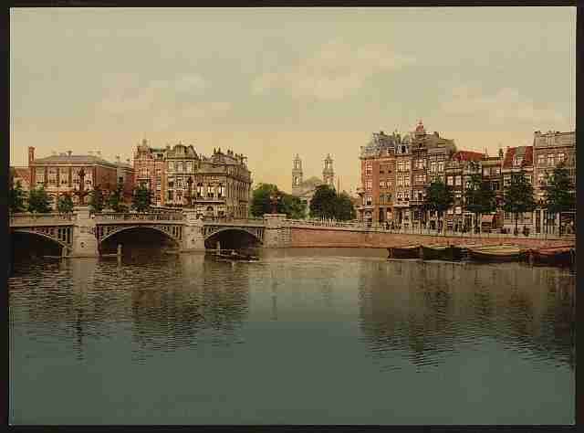 Vintage Blue bridge and the Amstel River Amsterdam A4 Photo Print
