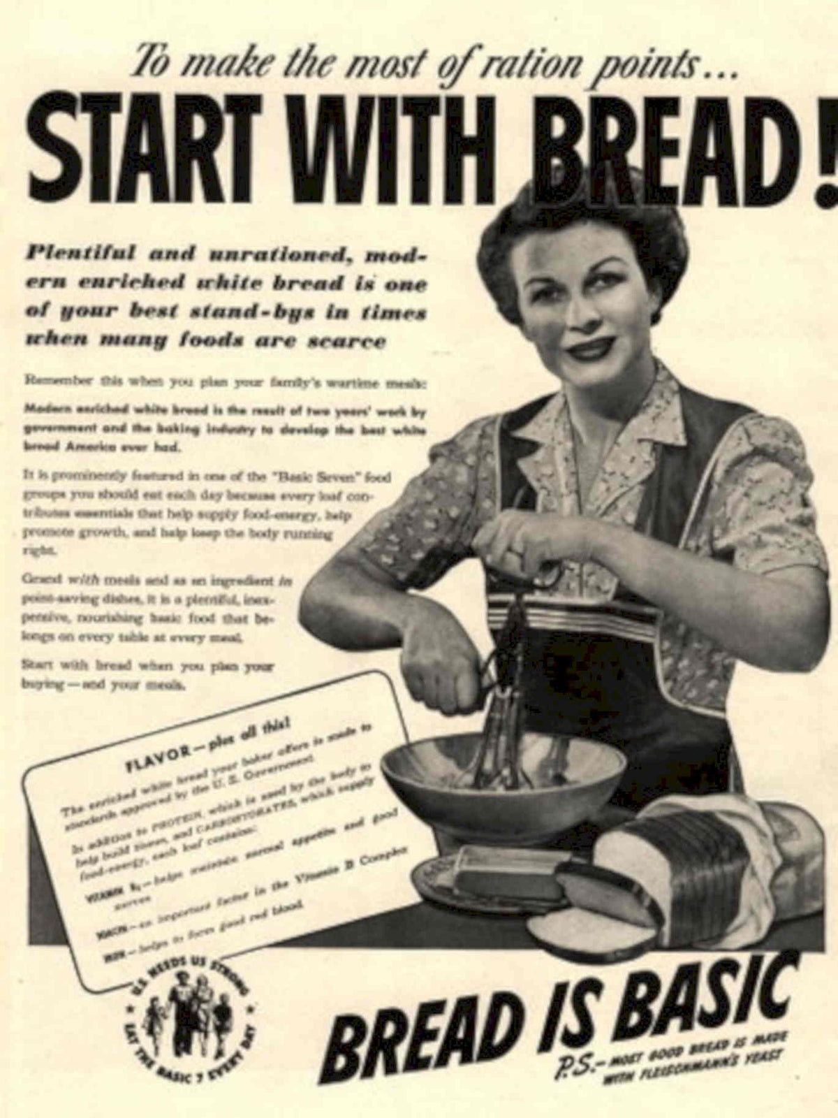 Vintage Bread Woman 1940s Vintage Retro Advert Poster