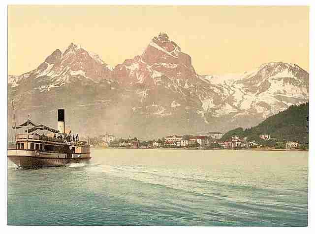 Vintage Brunnen and the Mythen Lake Lucerne II A4 Photo Print