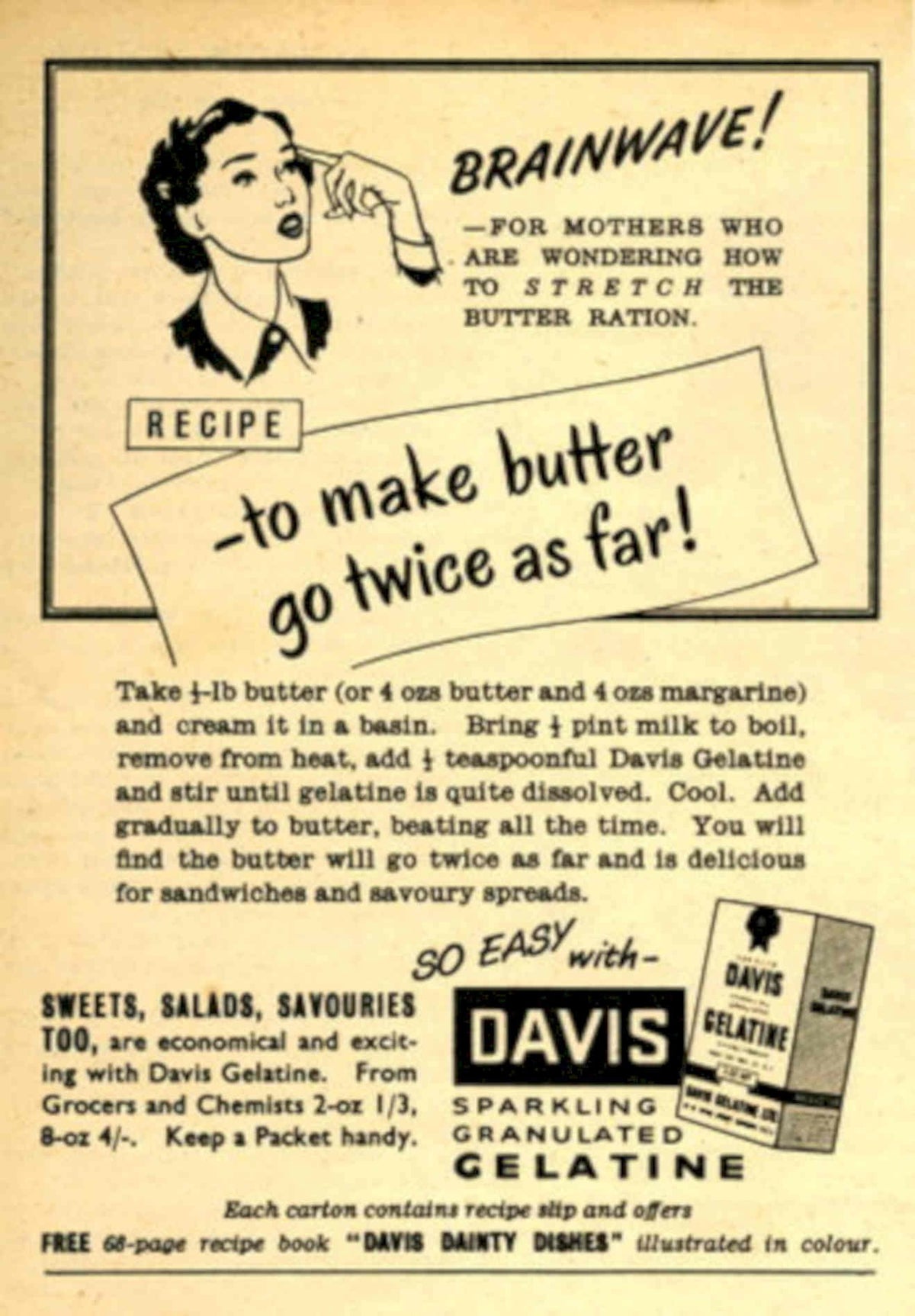 Vintage Butter Recipe 1950s Vintage Retro Advert Poster