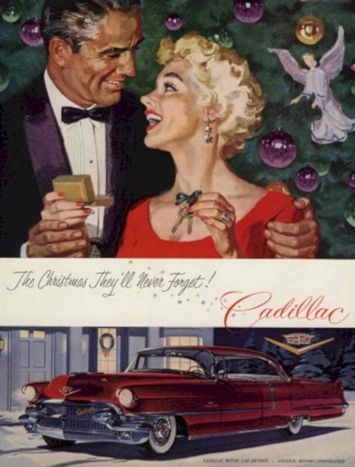 Vintage Cadillac Christmas 1950s Vintage Retro Advert Poster