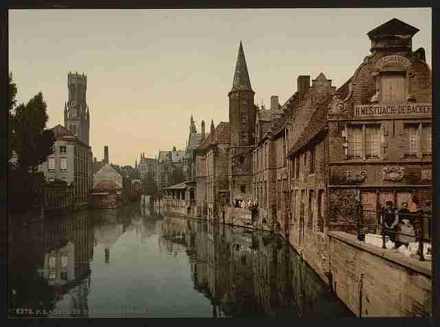 Vintage Canal and Belfry Bruges A4 Photo Print