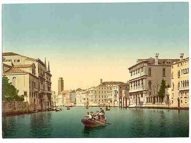 Vintage Canal and gondolas Venice A4 Photo Print