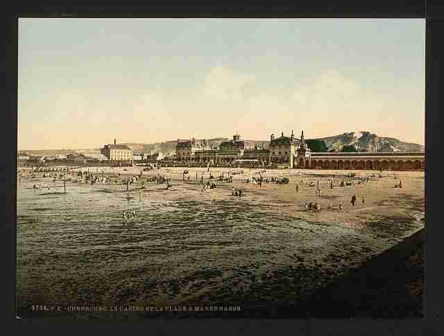 Vintage Casino and beach at low tide Cherbourg A4 Photo Print