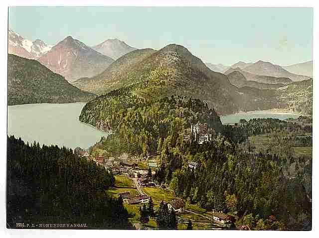 Vintage Castle Hohenschwangau & Algau Alps Bavaria A4 Photo Print