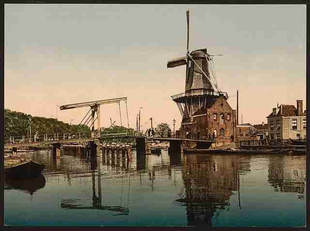 Vintage Catharine Bridge and windmill Haarlem A4 Photo Print