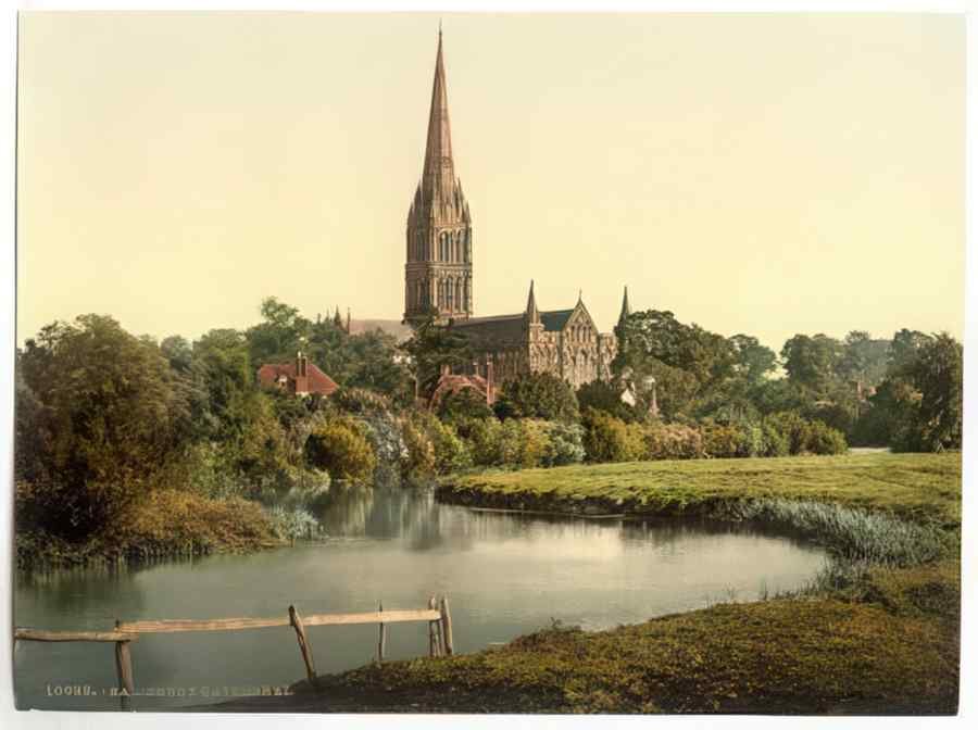 Vintage Cathedral From The River Salisbury England A4 Photo Print