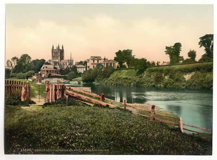 Vintage Cathedral From Wye Meadows Hereford England A4 Photo Print