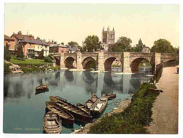 Vintage Cathedral and Wye bridge Hereford A4 Photo Print