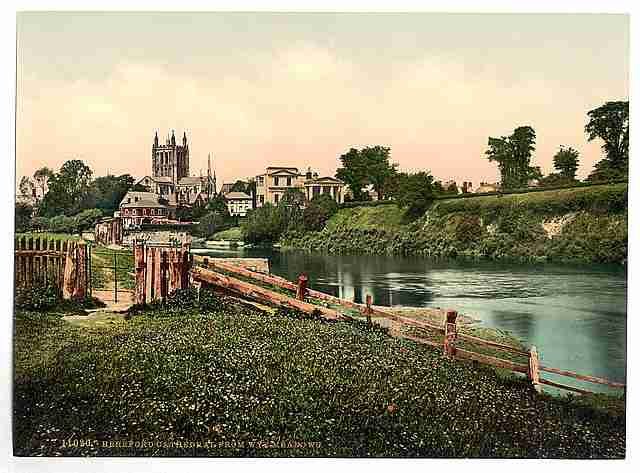 Vintage Cathedral from Wye Meadows Hereford A4 Photo Print