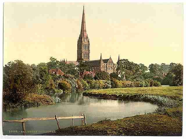 Vintage Cathedral from the river Salisbury A4 Photo Print