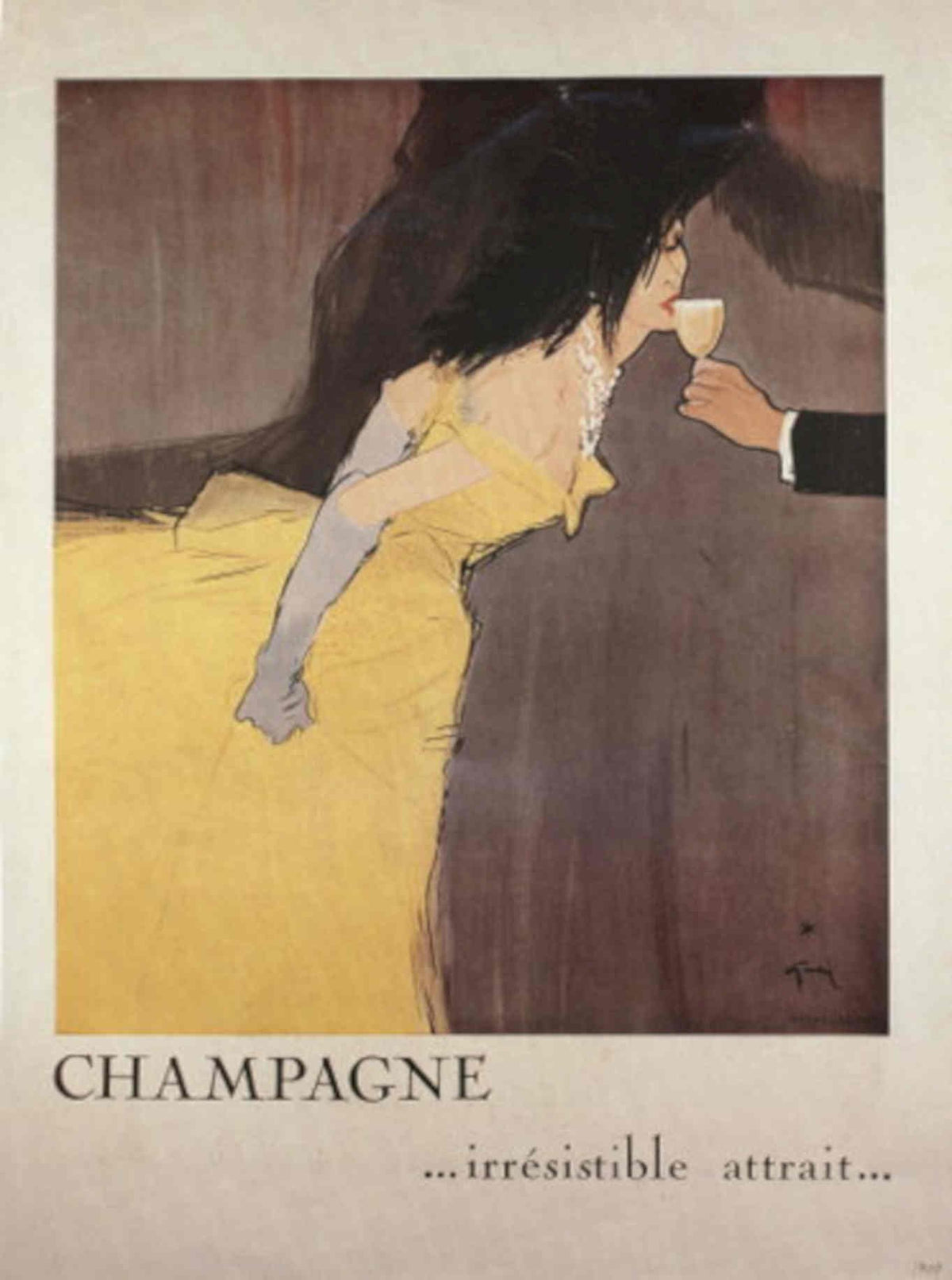 Vintage Champagne Woman 1940s Vintage Retro Advert Poster