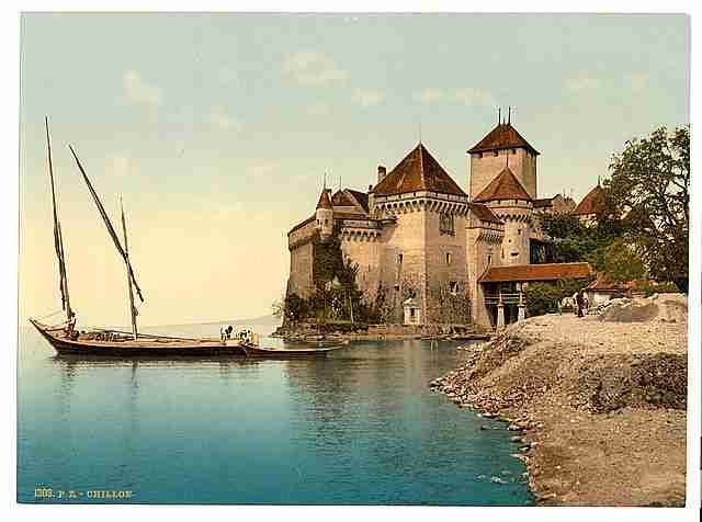 Vintage Chillon Castle I Geneva Lake A4 Photo Print
