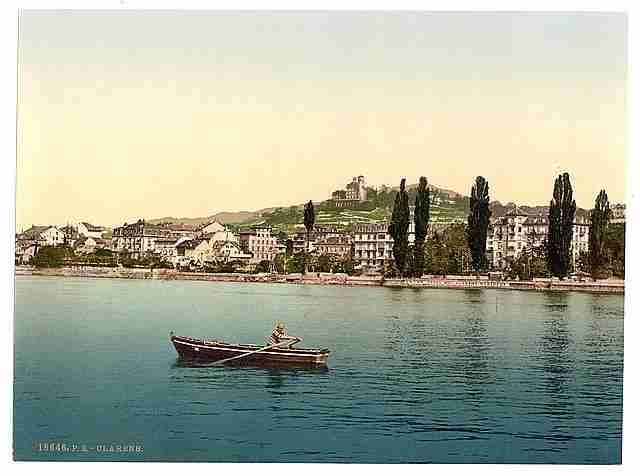 Vintage Clarens general view from the Lake Geneva Lake A4 Photo Print